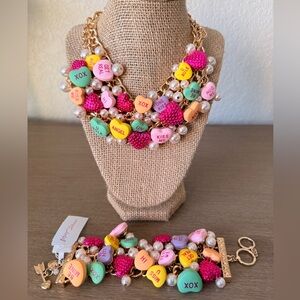 NWT Betsey Johnson Candy Heart Love Necklace and Bracelet Set